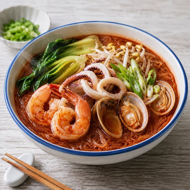 和風麻辣湯を使用したえび・いか・あさり入りの海鮮麻辣湯